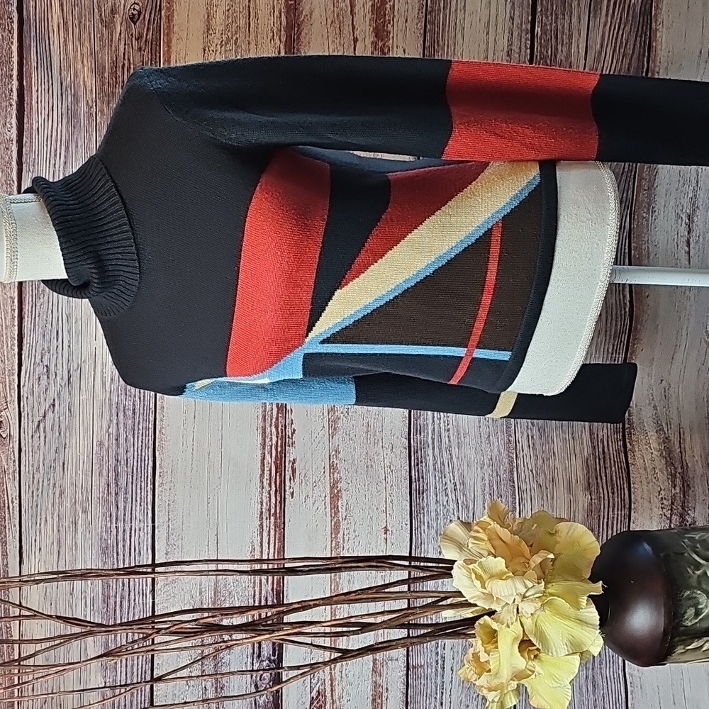DKNY COLORBLOCK LONG SLEEVE PULLOVER TURTLENECK SWEATER